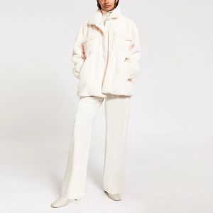 River Island Cream faux fur coat - XS